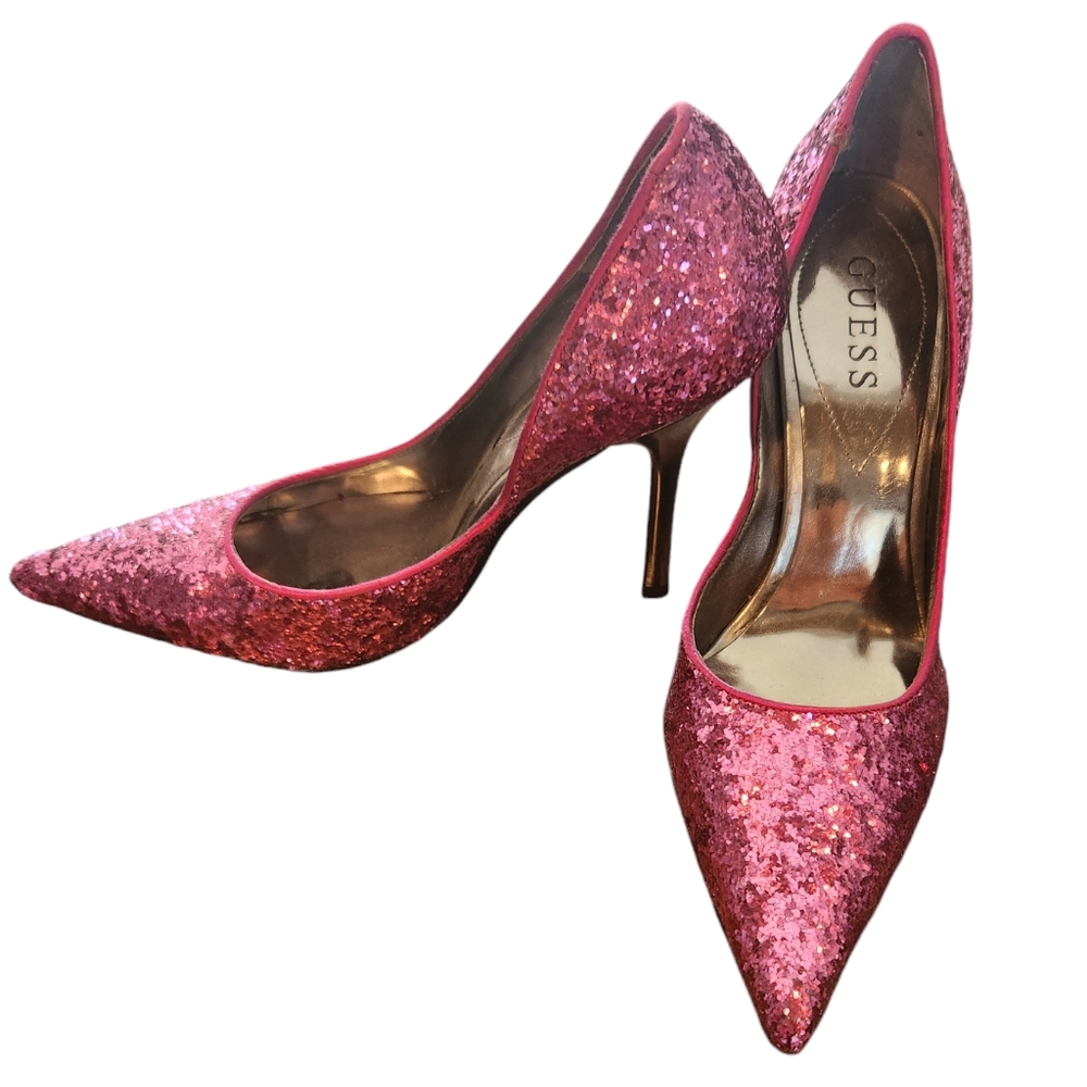 Women's Guess Pink Glittery Heels Sz 7.5